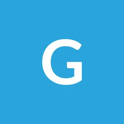 Bold white letter G centered on a light blue square background.