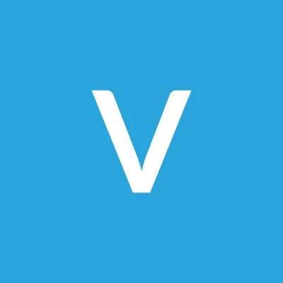 Bold white letter V centered on a bright blue square background.