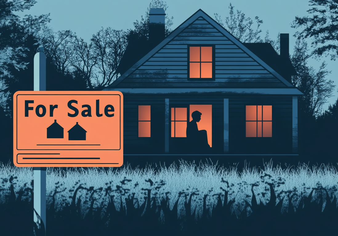 night-time-house-for-sale-listing.jpg A suburban home illuminated at night with a prominent "For Sale" sign in the yard.